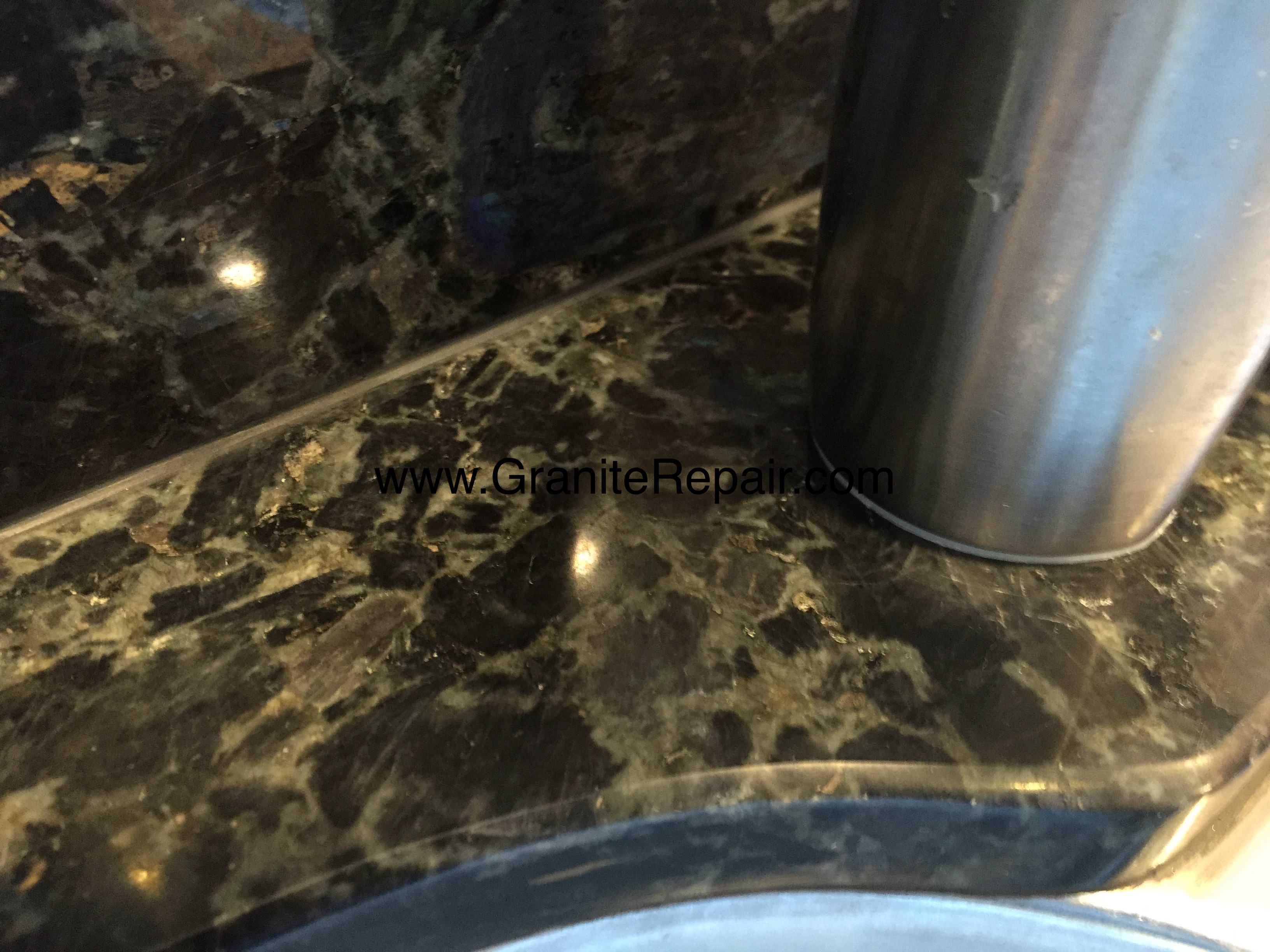 Greenish Granite Counter After Cleaning 